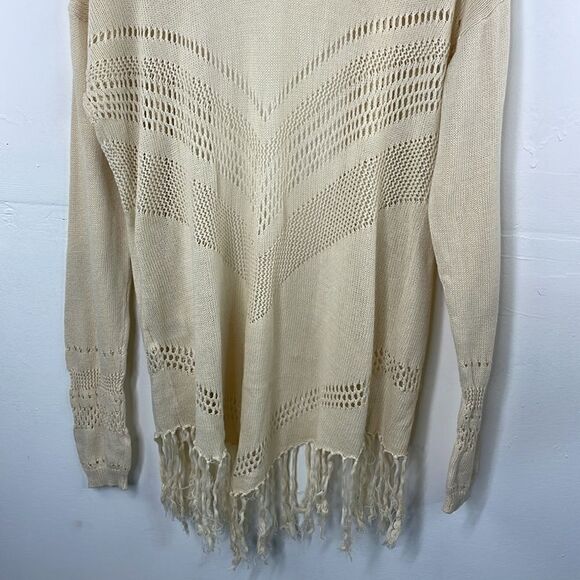 Wild Pearl Open Cardigan with fringe boho cotton crochet design Large cream - Picture 11 of 14